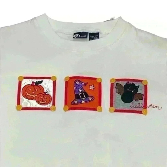 Halloween Holiday Editions White crewneck Halloween Embroidered Patchwork Sz S - Picture 7 of 9